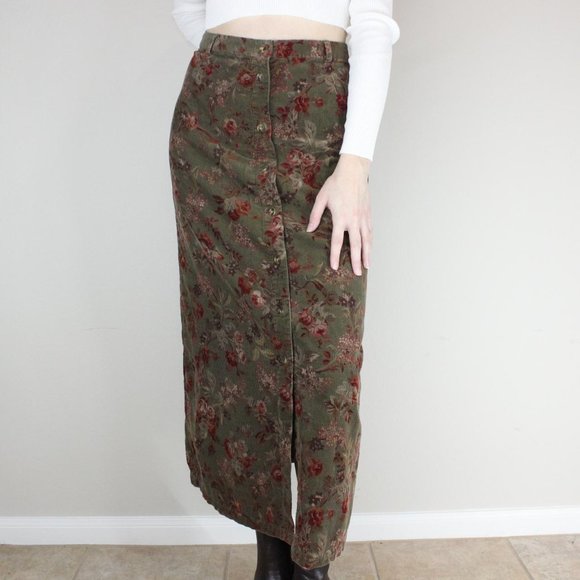 Eddie Bauer Olive Floral Maxi Skirt - Picture 1 of 4